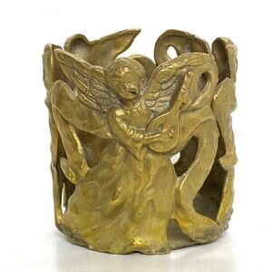 Vintage Andrea by Sadek Ornate Angel Brass Candle Holder 3.25 in Tall x 3 around